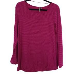 Thyme Maternity Shirt Large Pink Stripe, Stretchy, Soft Top for Pregnancy